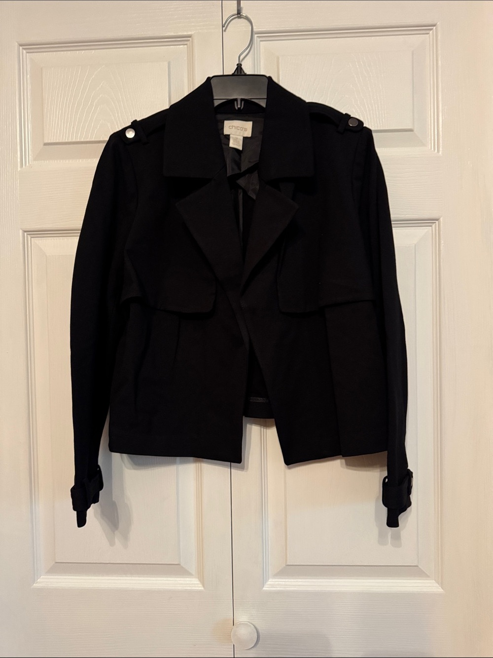 Chico's Black Cropped Trench Coat